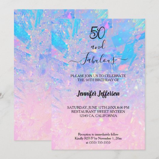 Invitation de naissance holographique moderne (Devant / Derrière)
