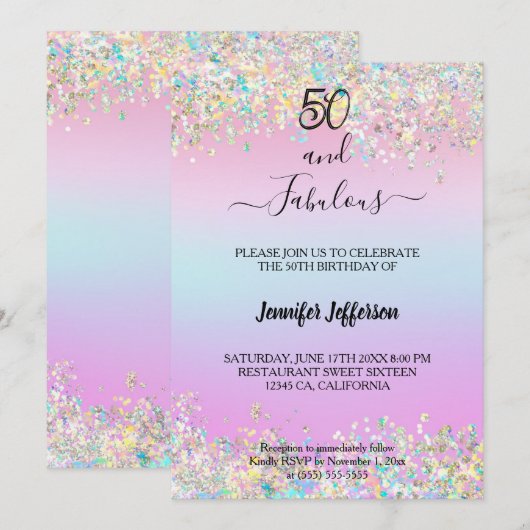 Invitation de naissance holographique moderne (Devant / Derrière)