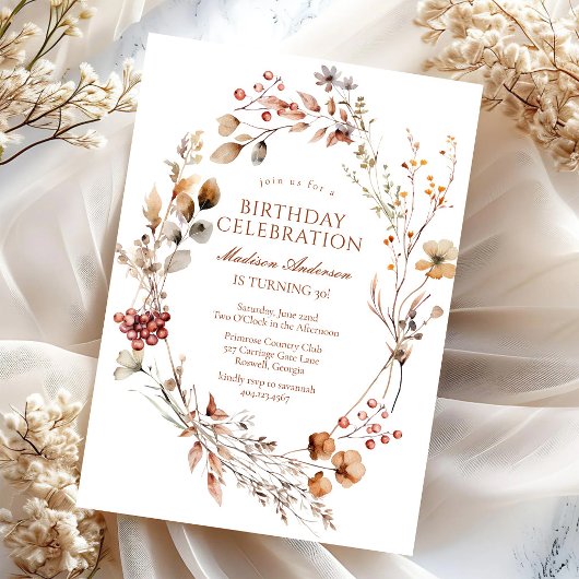 Invitation de naissance moderne rustique florale f