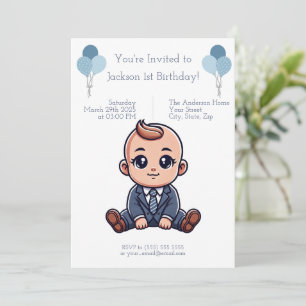 Invitation de naissance personnalisée Bleu Boss Ba