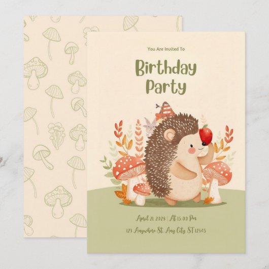 Invitation de naissance personnalisée Hérisson de (Devant / Derrière)