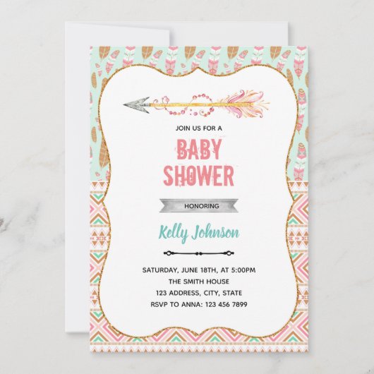 Invitation de naissance pour bébé flèche tribale (Devant)