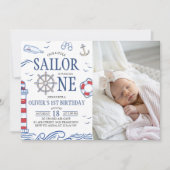 Invitation de naissance pour un petit marin - 1 an (Devant)