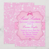 Invitation de naissance Sweet16 rose florale éléga (Devant / Derrière)