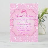 Invitation de naissance Sweet16 rose florale éléga (Debout devant)