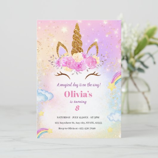 INVITATION DE NAISSANCE UNICORN (Debout devant)