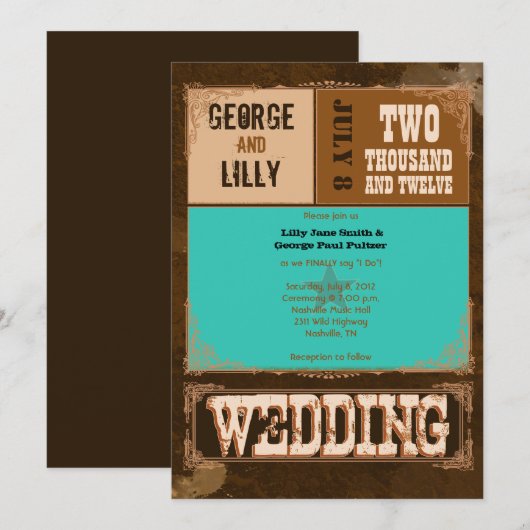 Invitation de Nashville : Turquoise (Devant / Derrière)