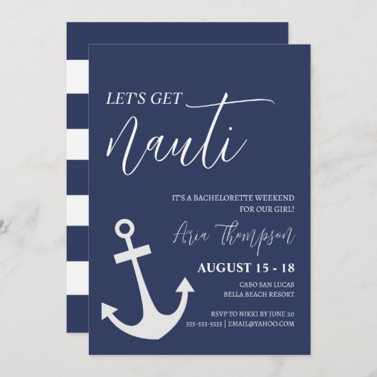 Invitation de Nauti Bachelorette (Devant / Derrière)