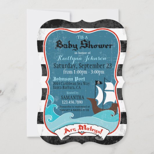 Invitation de navire pirate et de Baby shower océa (Devant)