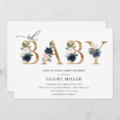 Invitation de Navy et Blush Oh Baby shower (Devant / Derrière)