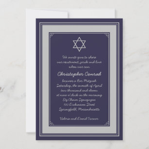 Invitation de Navy Silver Grey Bar Mitzvah