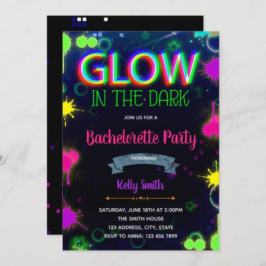 Invitation de Neon Bachelorette (Devant / Derrière)