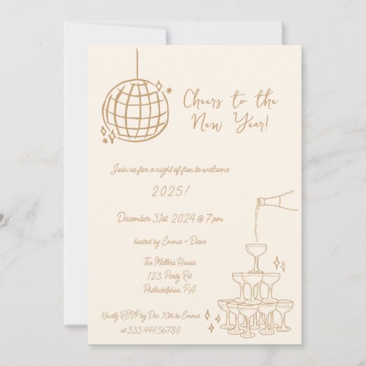 Invitation de New Years Party dessiné à la main (Devant)