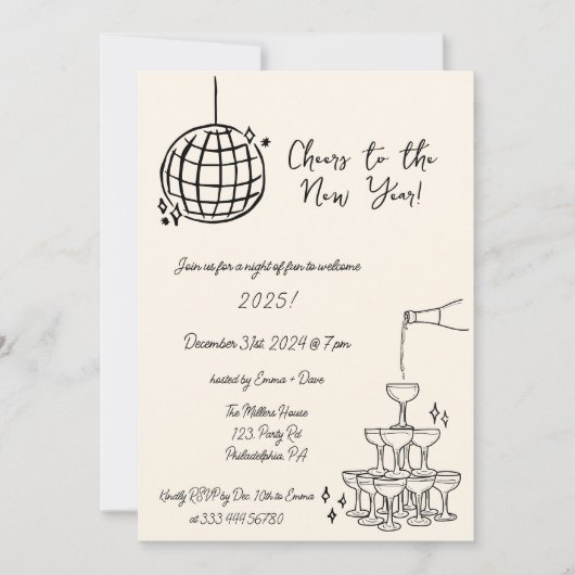 Invitation de New Years Party dessiné à la main (Devant)