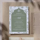 Invitation de Nikah verte sauge élégante | Art lin