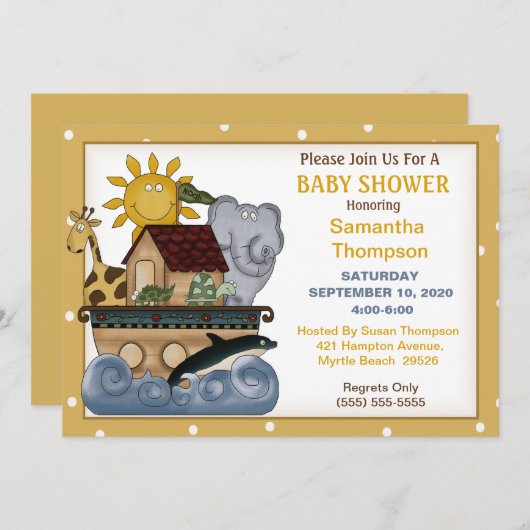 Invitation de Noah's Ark Baby shower (Devant / Derrière)
