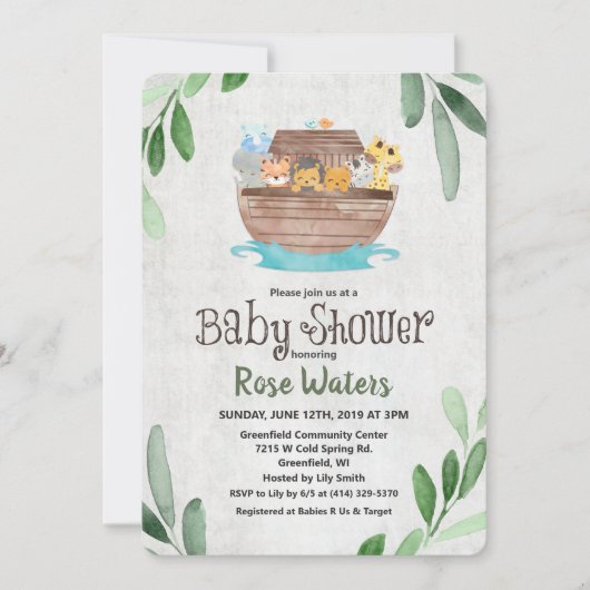 Invitation de Noah's Ark Baby shower (Devant)