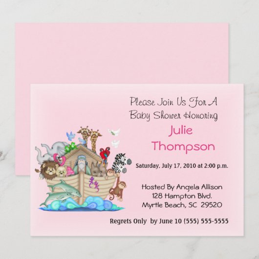 Invitation de Noah's Ark Baby shower (Devant / Derrière)