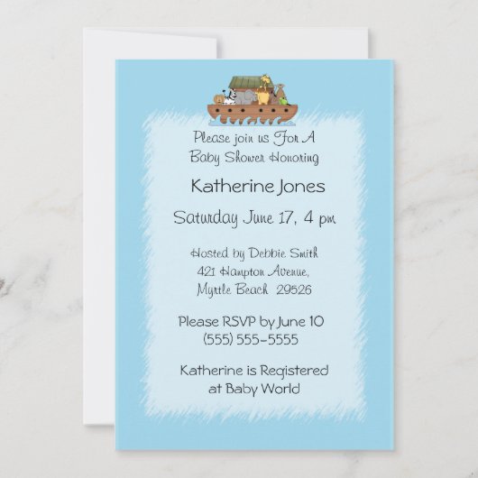 Invitation de Noah's Ark Baby shower. (Devant)