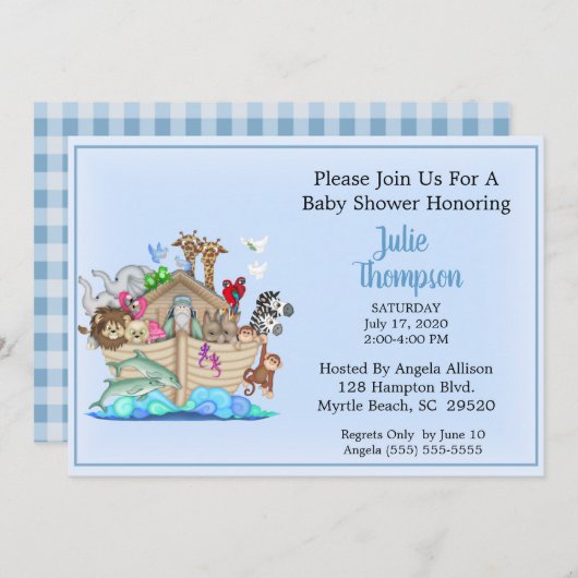 Invitation de Noah's Ark Baby shower (Devant / Derrière)