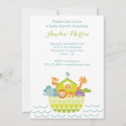 Invitation de Noah's Ark Baby shower (Devant)