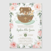 Invitation de Noah's Ark rose Floral Girl Baptism (Devant)