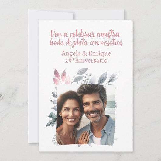 Invitation de noces d'argent de 25 ans avec photo (Devant)