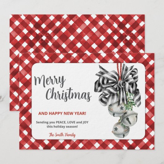 Invitation de Noël à carreaux rouges rustique (Devant / Derrière)