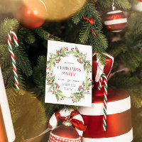 Invitation de Noël à la couronne verte et rouge