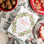 Invitation de Noël à la couronne verte et rouge