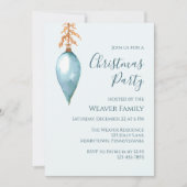 Invitation de Noël à la fête d'aquarelle bleue uni (Devant)