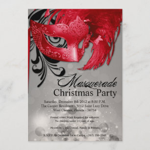 Invitation de Noël à la mascarade rouge d'argent 5
