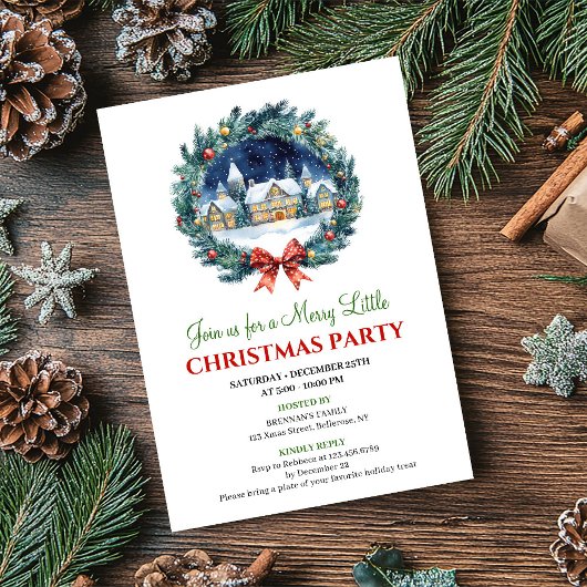 Invitation de Noël à l'aquarelle Cozy Scene de Fêt