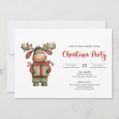 Invitation de Noël à l'aquarelle de rennes chic et (Devant)