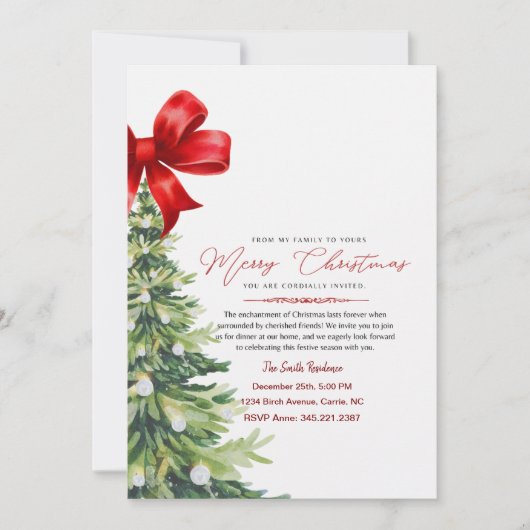 Invitation de Noël à l'aquarelle florale rouge élé (Devant)