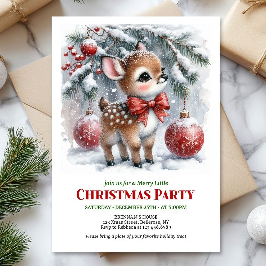 Invitation de Noël à l'aquarelle pour bébé cerf mi
