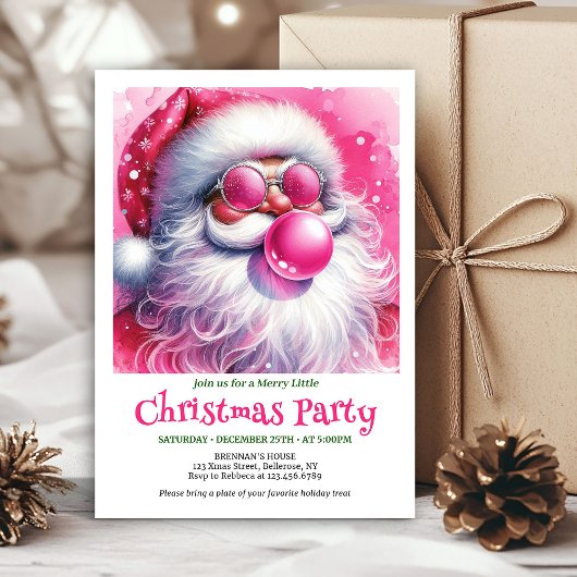 Invitation de Noël à l'aquarelle rose pour chewing