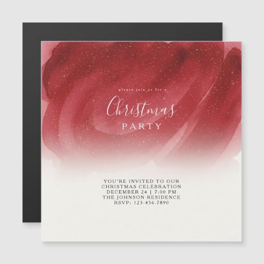 Invitation de Noël Abstrait Rouge et Or Magnétique (Devant / Derrière)