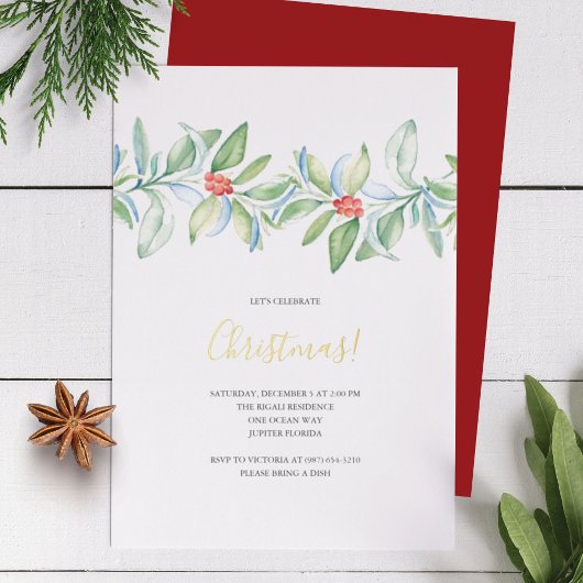 Invitation de Noël Aquarelle botanique