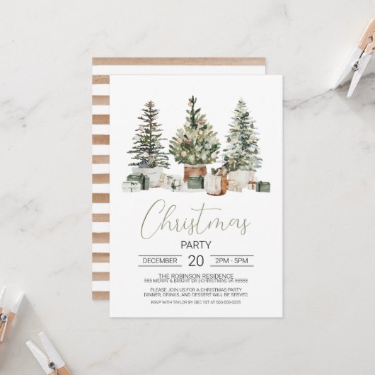 Invitation de Noël, Aquarelle Noël (Devant/Arrière en situation)