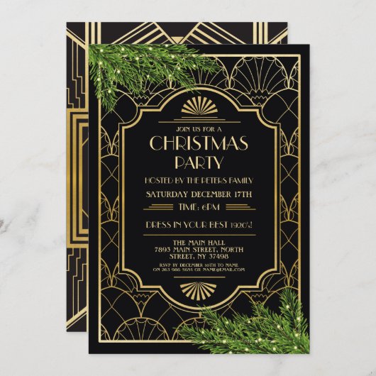 invitation de Noël Art déco des années 1920 Gatsby (Devant / Derrière)