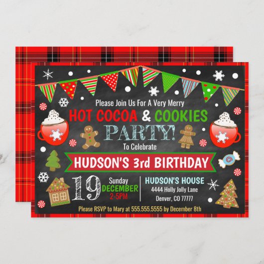 Invitation de Noël au chocolat chaud et au biscuit (Devant / Derrière)