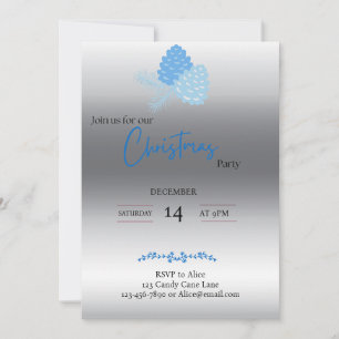 Invitation de Noël au cône de pin bleu et argent