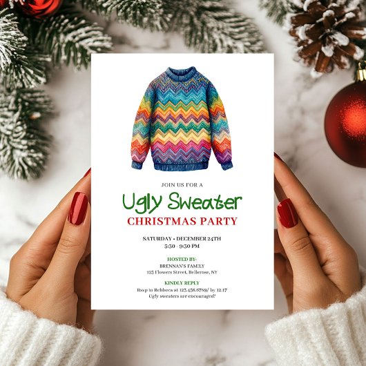Invitation de Noël au pull moche drôle rétro
