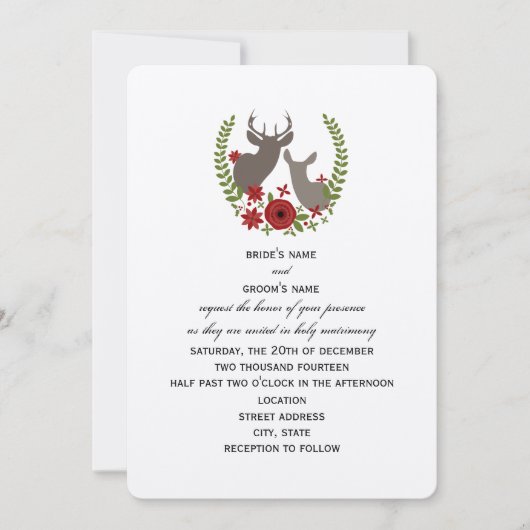 Invitation de Noël aux cerfs de fleurs (Devant)