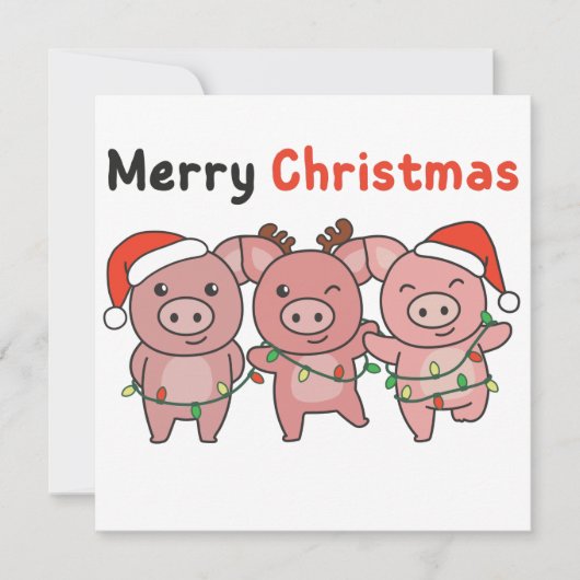Invitation de Noël aux cochons mignons Joyeux Noël (Devant)