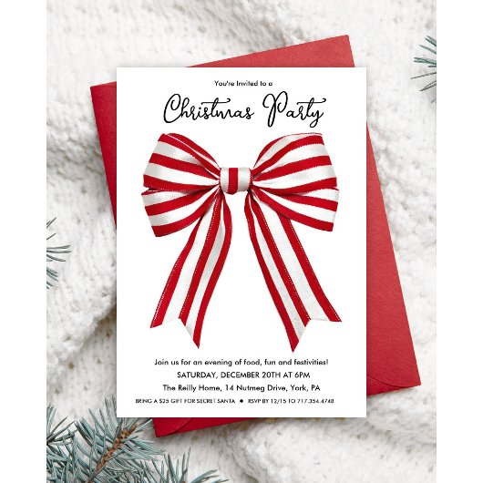 Invitation de Noël aux rayures rouges et blanches
