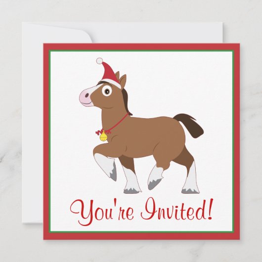 Invitation de Noël avec Cheval à Santa Hat (Devant)