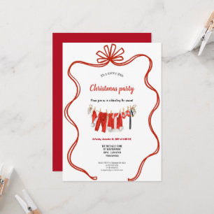 Invitation de Noël avec corde à linge rouge
