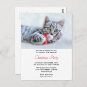 Invitation de Noël avec un chat mignon mordant un  (Devant / Derrière)